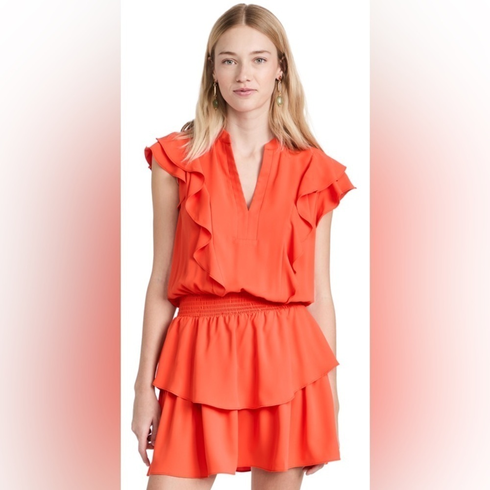 Amanda Uprichard Barreta dress serrano smock splice short sleeve ruffle tiered - Picture 11 of 11